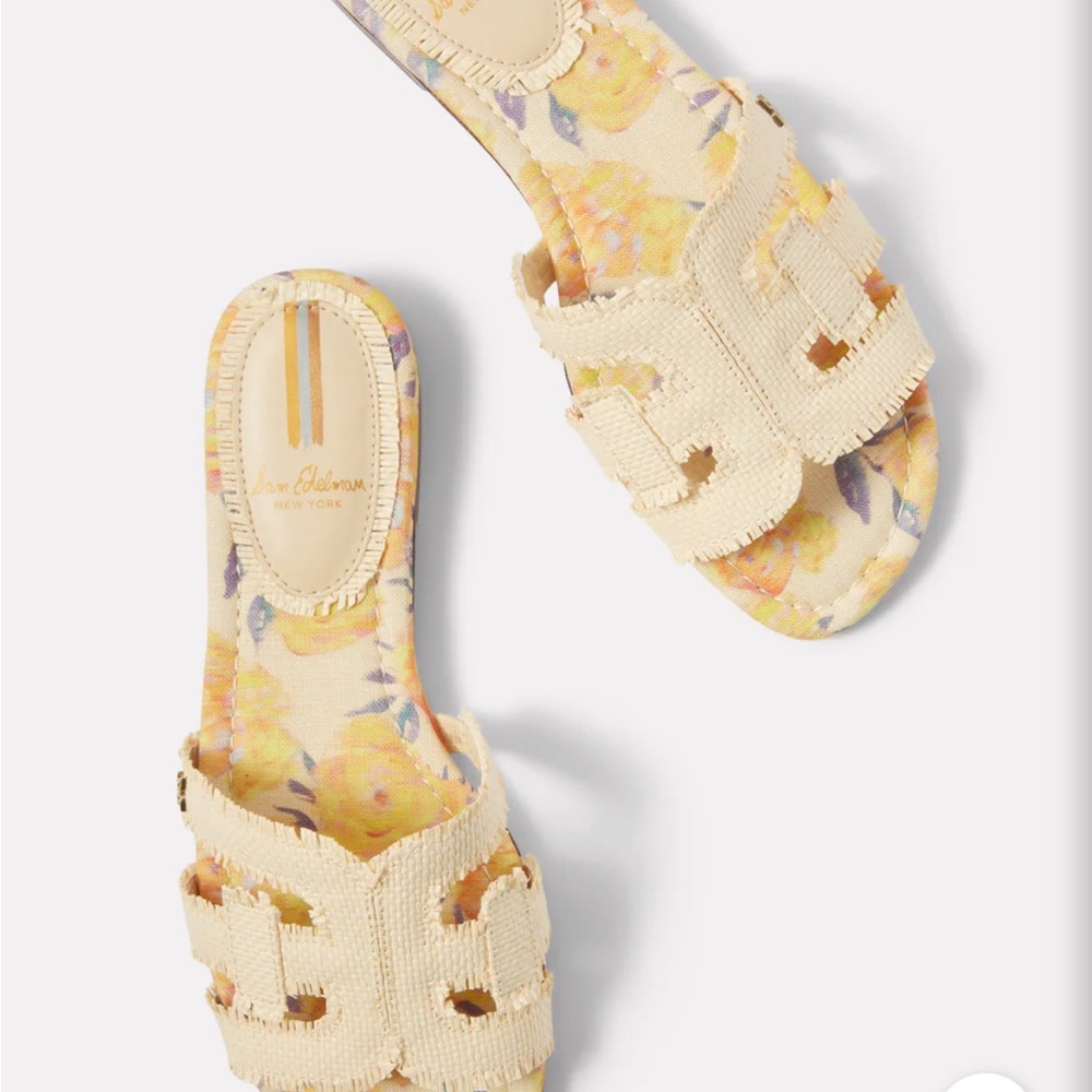 Sam Edelman Floral Sandals - Bray Fray Wheat Weave